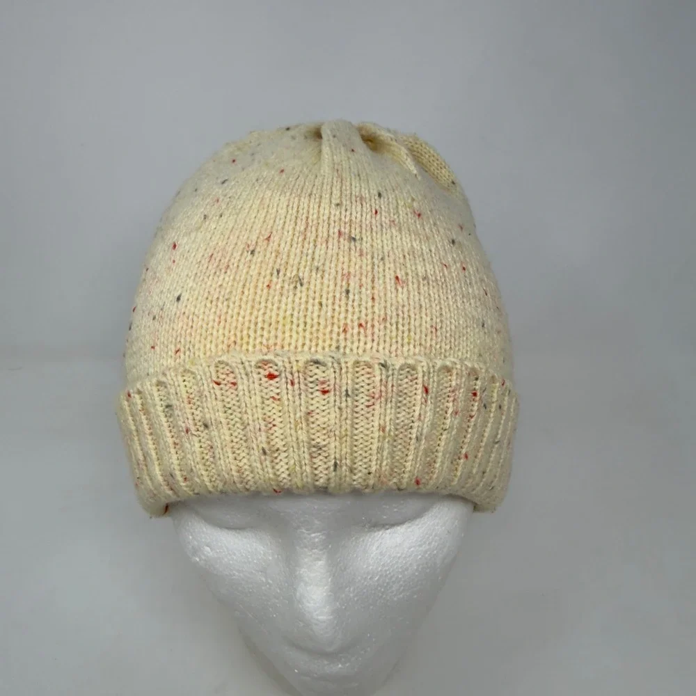 Baby Gap Kids Cream Multi Nep Speckled Fleece‎ Lined Knit Beanie Hat M/L 4-5Y